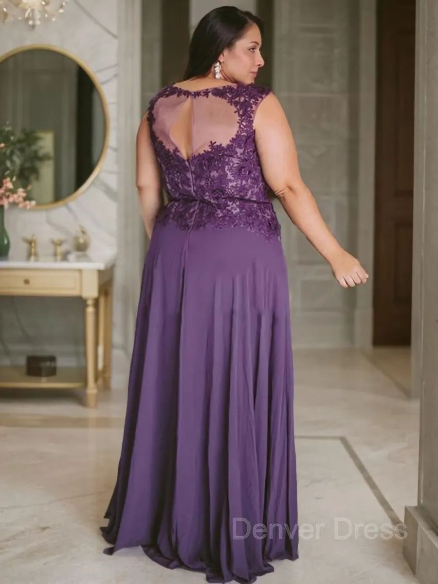 A-Line Scoop Floor-Length Chiffon Mother of the Bride Dresses With Appliques Lace