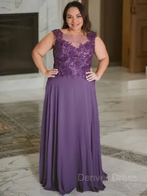 A-Line Scoop Floor-Length Chiffon Mother of the Bride Dresses With Appliques Lace