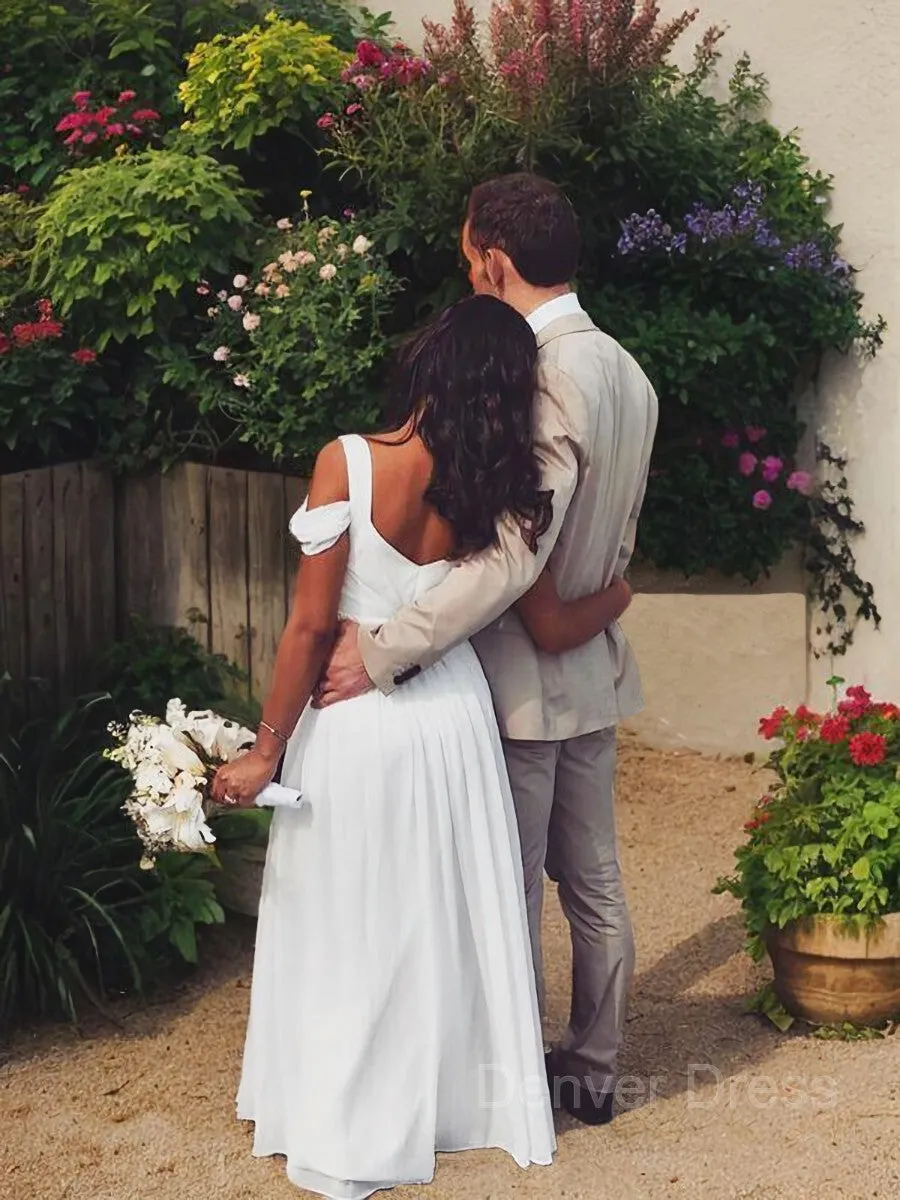 A-Line V-neck Floor-Length Chiffon Wedding Dresses With Ruffles