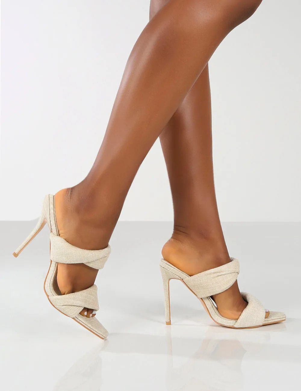 Amber x Public Desire Avatar Natural Linen Padded Twin Strap Mule
