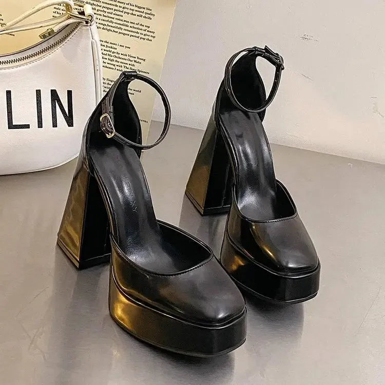 Amozae-Black High Heel Mary Jane Shoes New 2023 Chunky High Heels Fashion Party Dress Shoes High Quality Designer High Heels Sandals