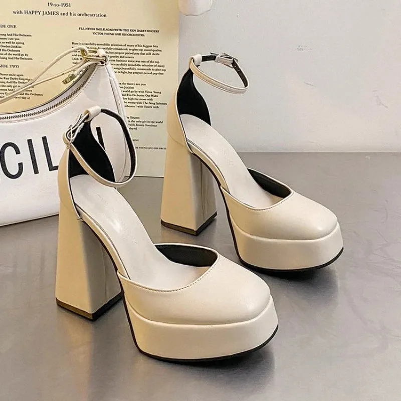 Amozae-Black High Heel Mary Jane Shoes New 2023 Chunky High Heels Fashion Party Dress Shoes High Quality Designer High Heels Sandals