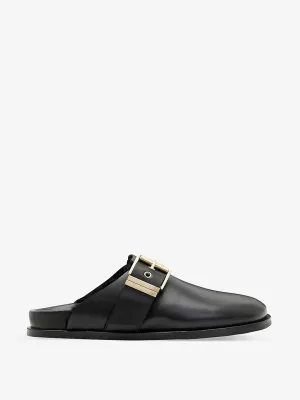 Black shearling-lined leather mules