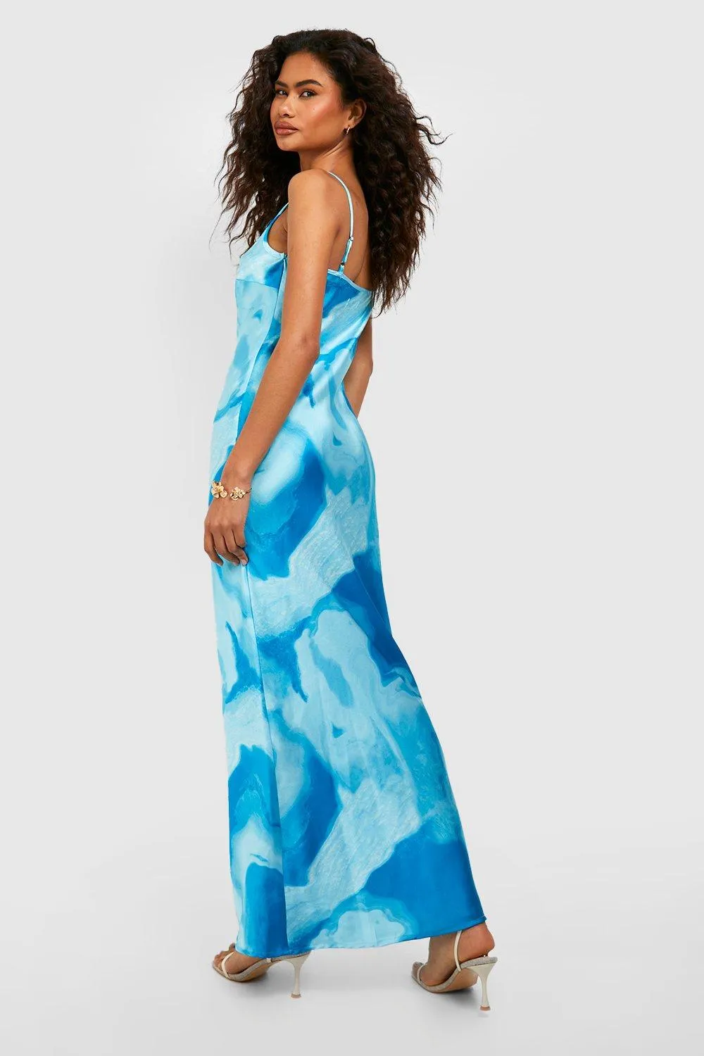 Boohoo Marble Slip Dress, Blue