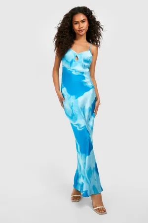 Boohoo Marble Slip Dress, Blue