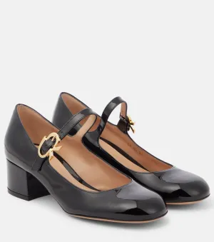 Gianvito Rossi Patent Leather Mary Jane Pumps with Ribbon, Black