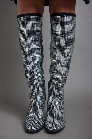 High Heel Disco Spark- Knee Boot - Silver