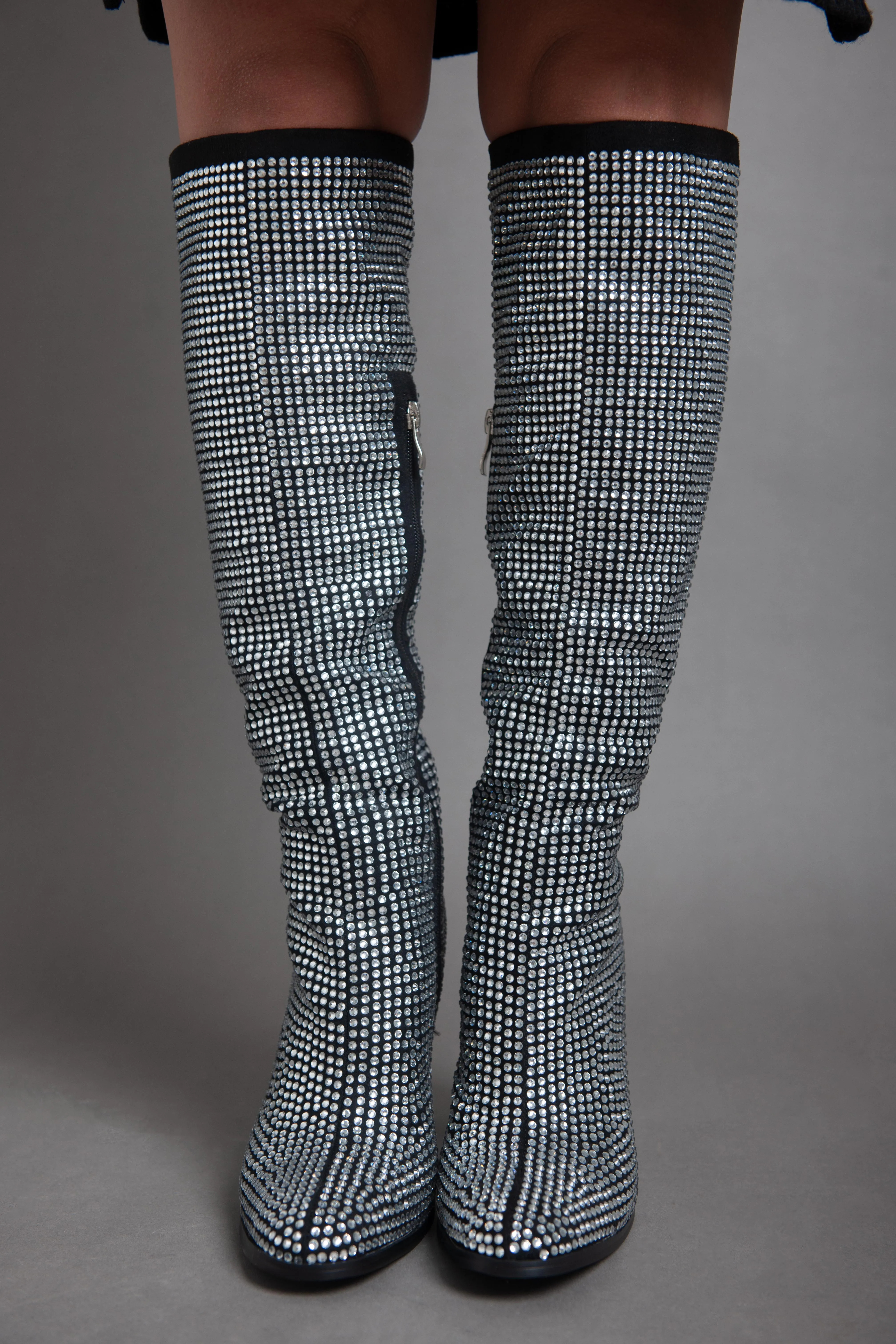 High Heel Disco Spark- Knee Boot - Silver