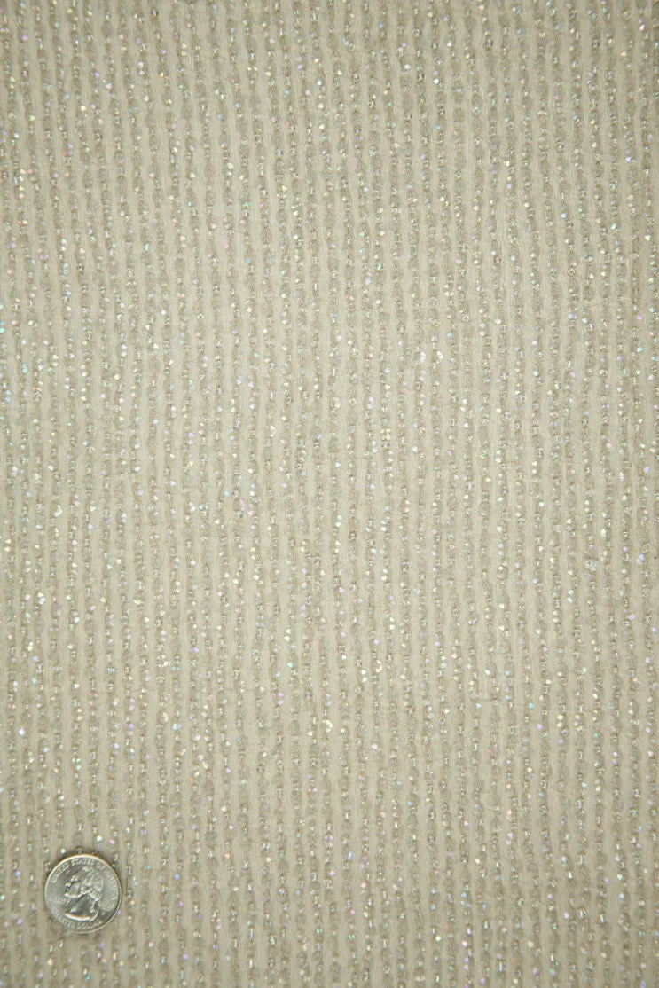 Iridescent Silver Sequins & Beads on Silk Chiffon Fabric