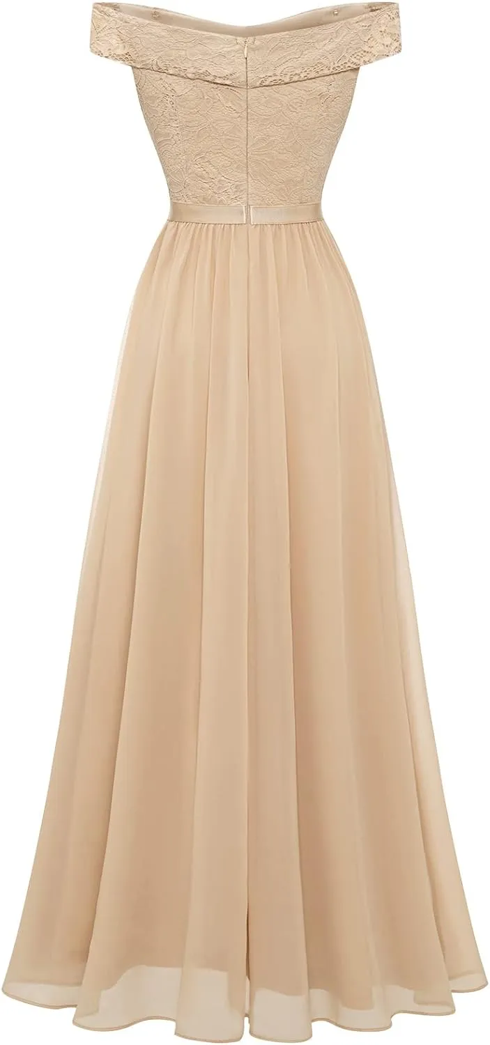 kamahe Women's Lace Bridesmaid Dress A-Line Off Shoulder Floral Lace Chiffon Prom Dresses