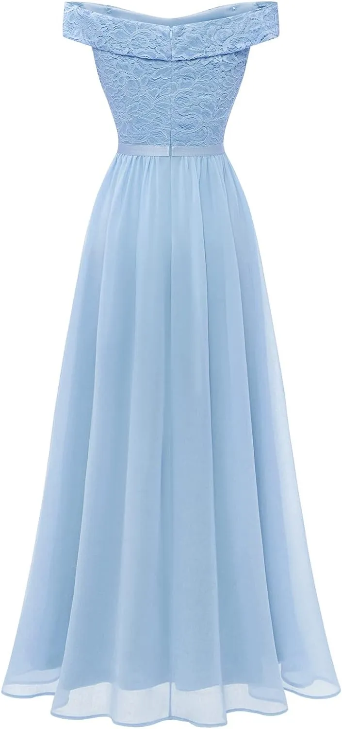kamahe Women's Lace Bridesmaid Dress A-Line Off Shoulder Floral Lace Chiffon Prom Dresses