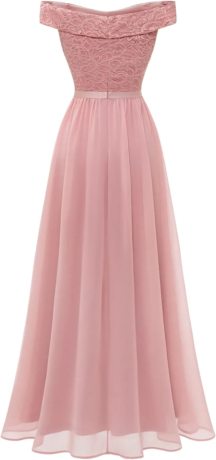 kamahe Women's Lace Bridesmaid Dress A-Line Off Shoulder Floral Lace Chiffon Prom Dresses