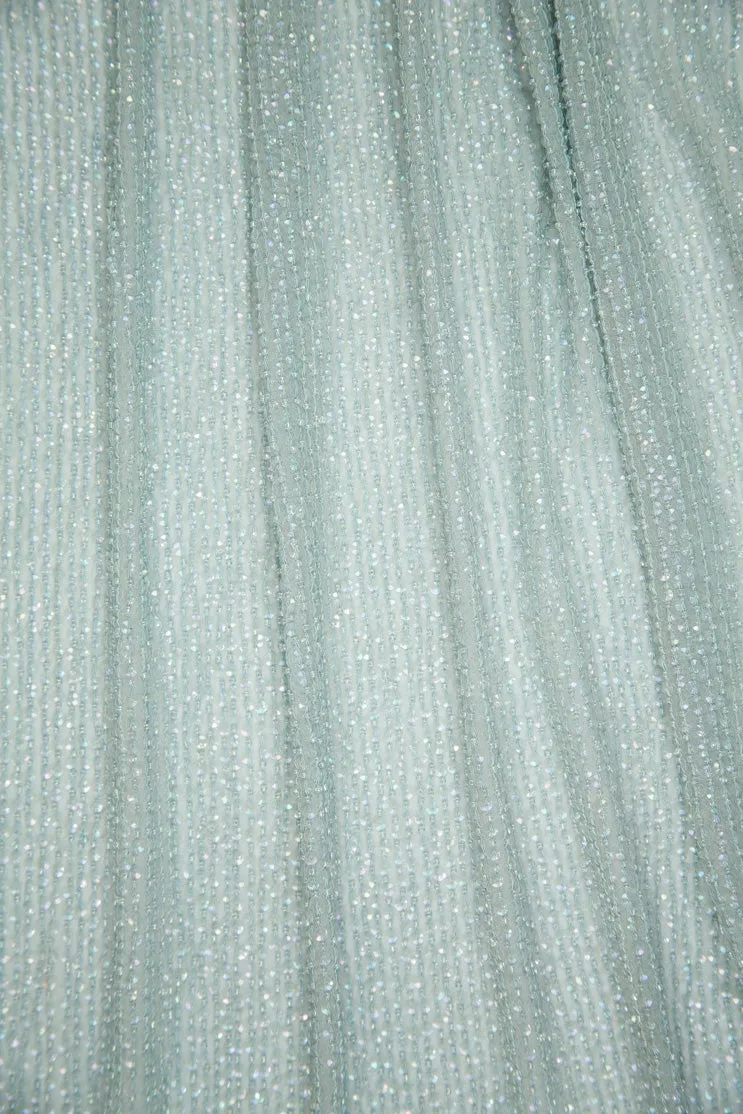 Light Aqua Sequins & Beads on Silk Chiffon Fabric