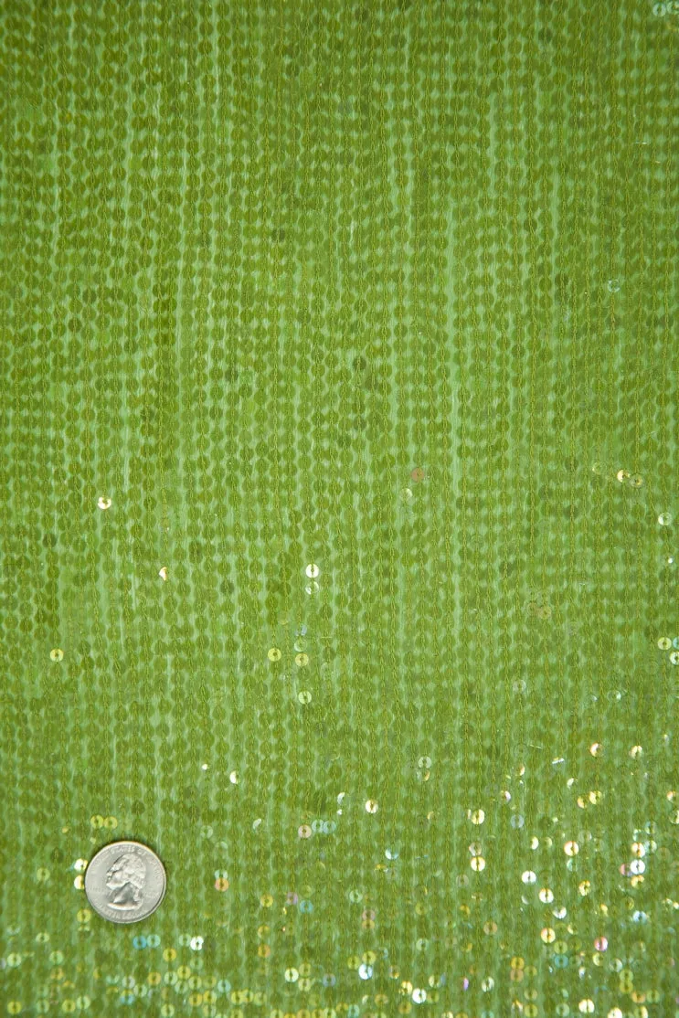 Lime Green Sequins & Beads on Silk Chiffon JEC-132-22 Fabric