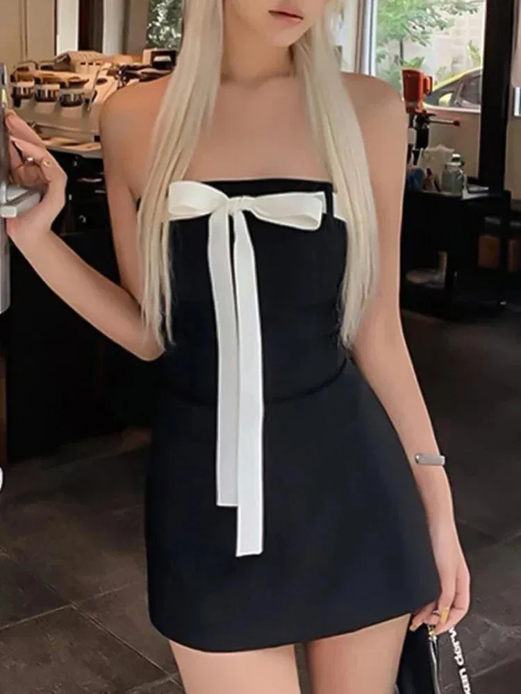 Mini Sexy Lace Splice The Off Street Shoulders Backless Up Slim Bow Dress