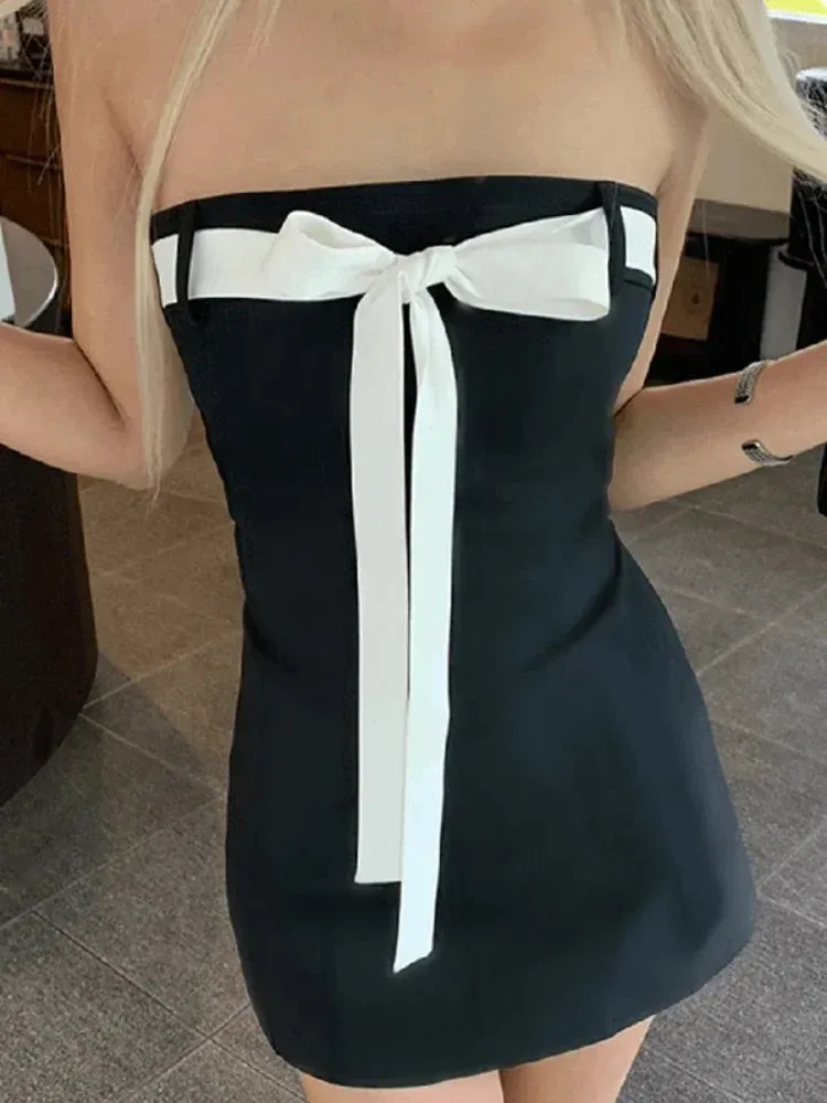 Mini Sexy Lace Splice The Off Street Shoulders Backless Up Slim Bow Dress