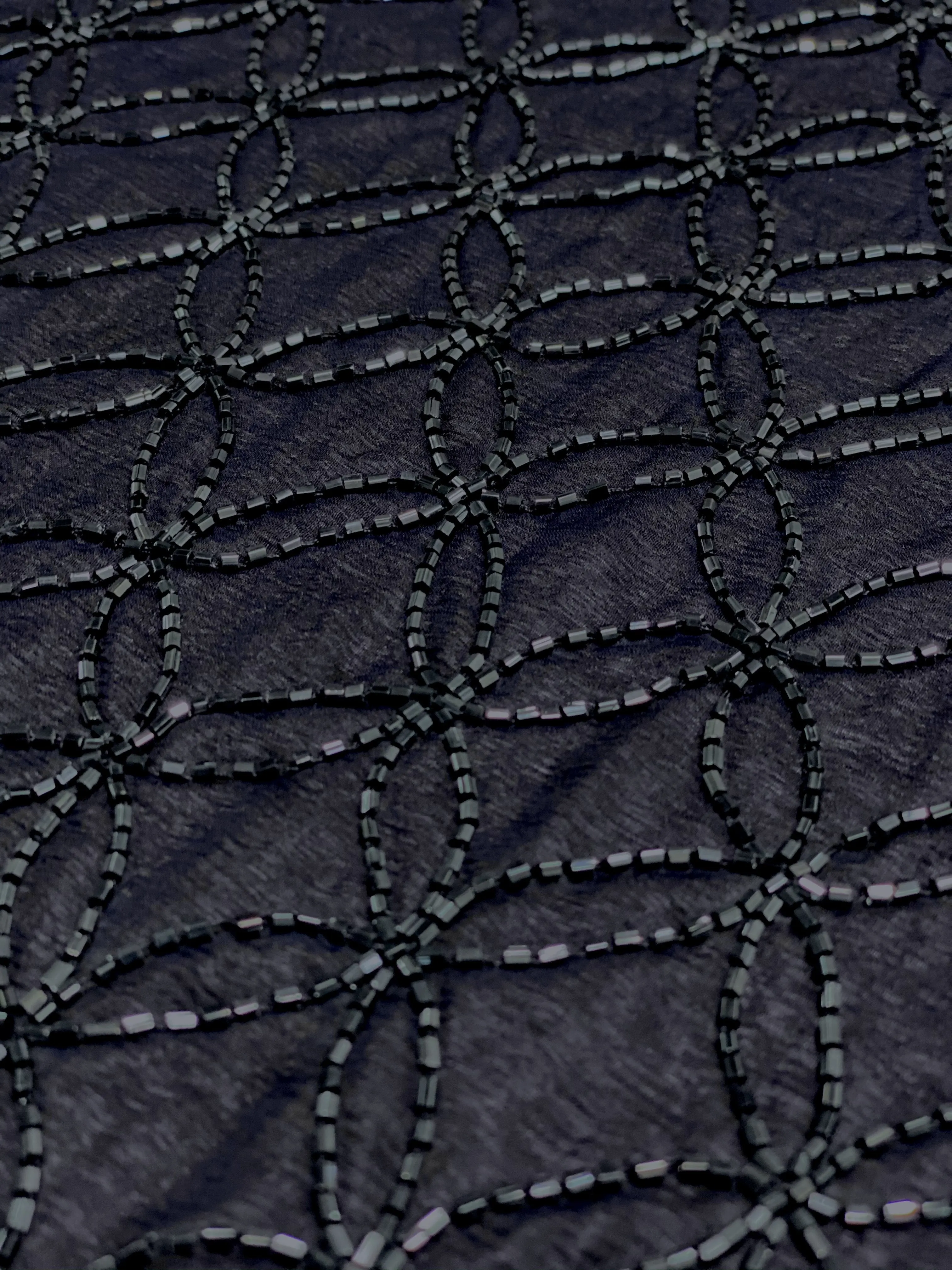 Navy Sequin & Beads On Silk Chiffon JEC-102-7 Fabric