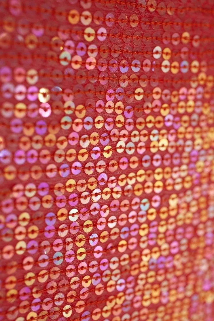 Pink Orange Sequins & Beads on Silk Chiffon JEC-132-35 Fabric