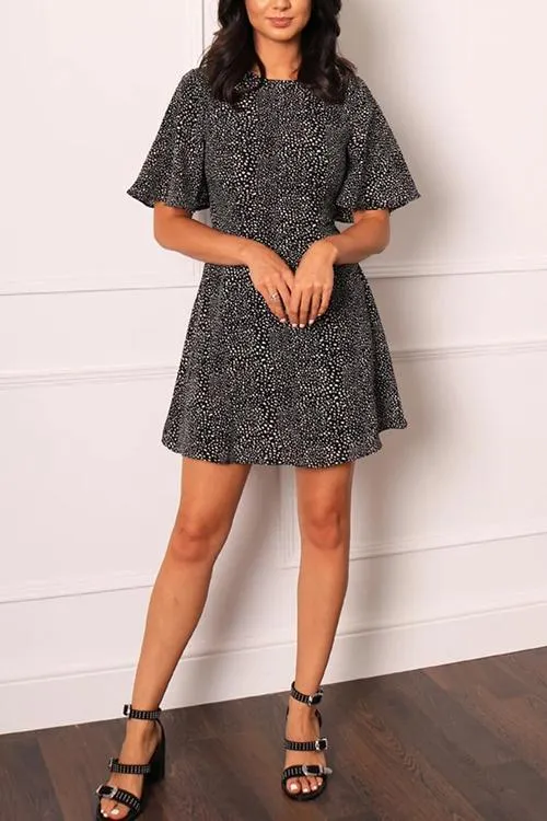 Print O Neck Mini Dress