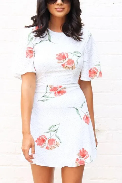 Print O Neck Mini Dress