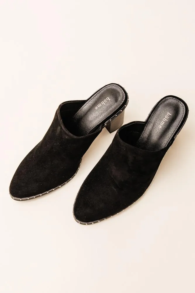 Rail Heeled Mules in Black - FINAL SALE