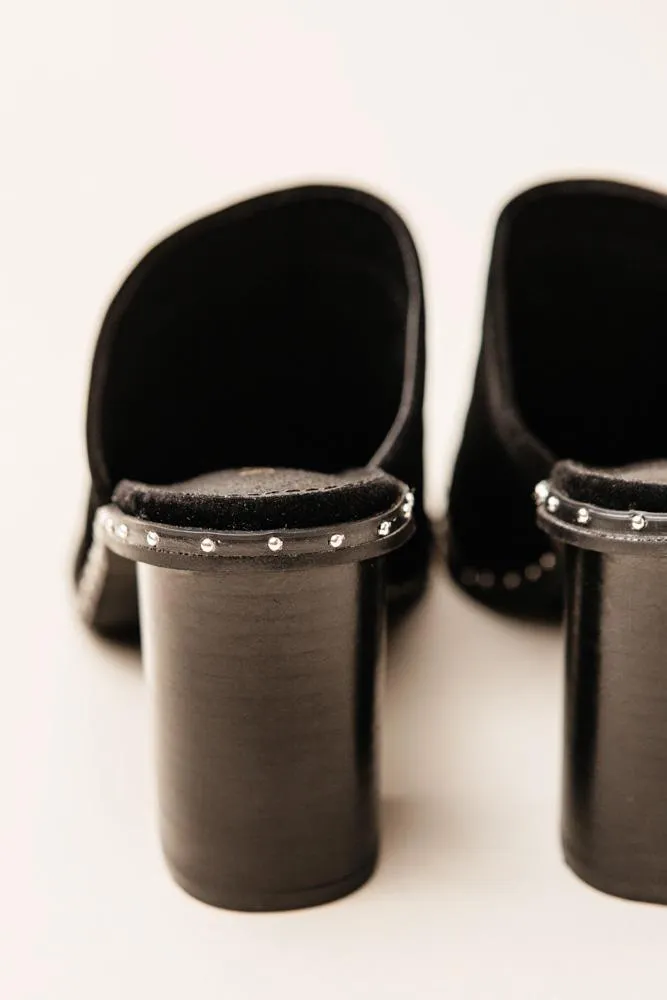 Rail Heeled Mules in Black - FINAL SALE