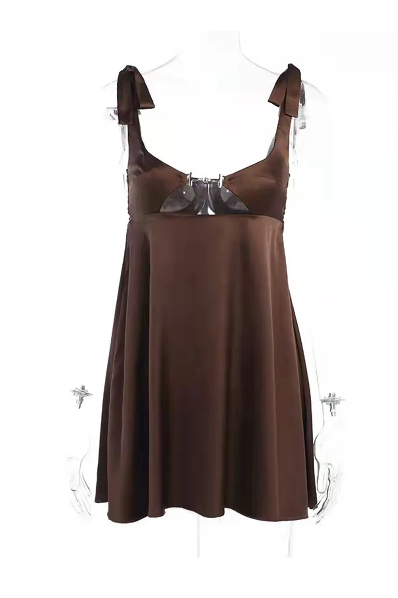 Satin Tie-straps Cutout Mini Dress
