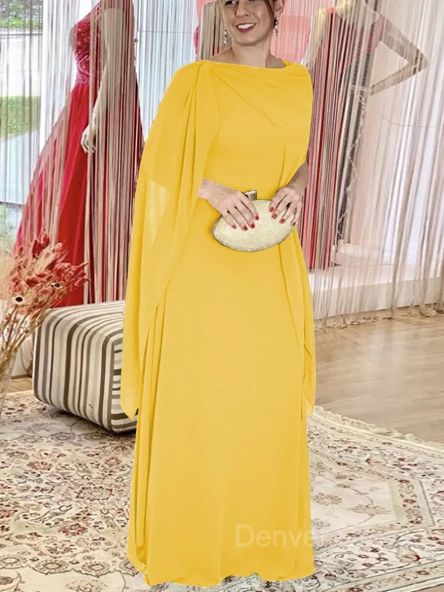 Sheath Scoop Floor-Length Chiffon Mother of the Bride Dresses With Ruffles