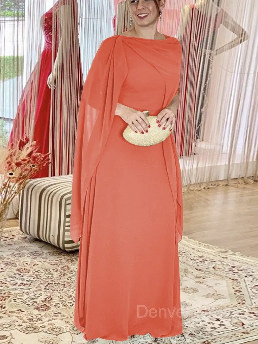 Sheath Scoop Floor-Length Chiffon Mother of the Bride Dresses With Ruffles