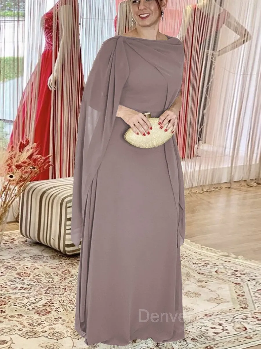 Sheath Scoop Floor-Length Chiffon Mother of the Bride Dresses With Ruffles