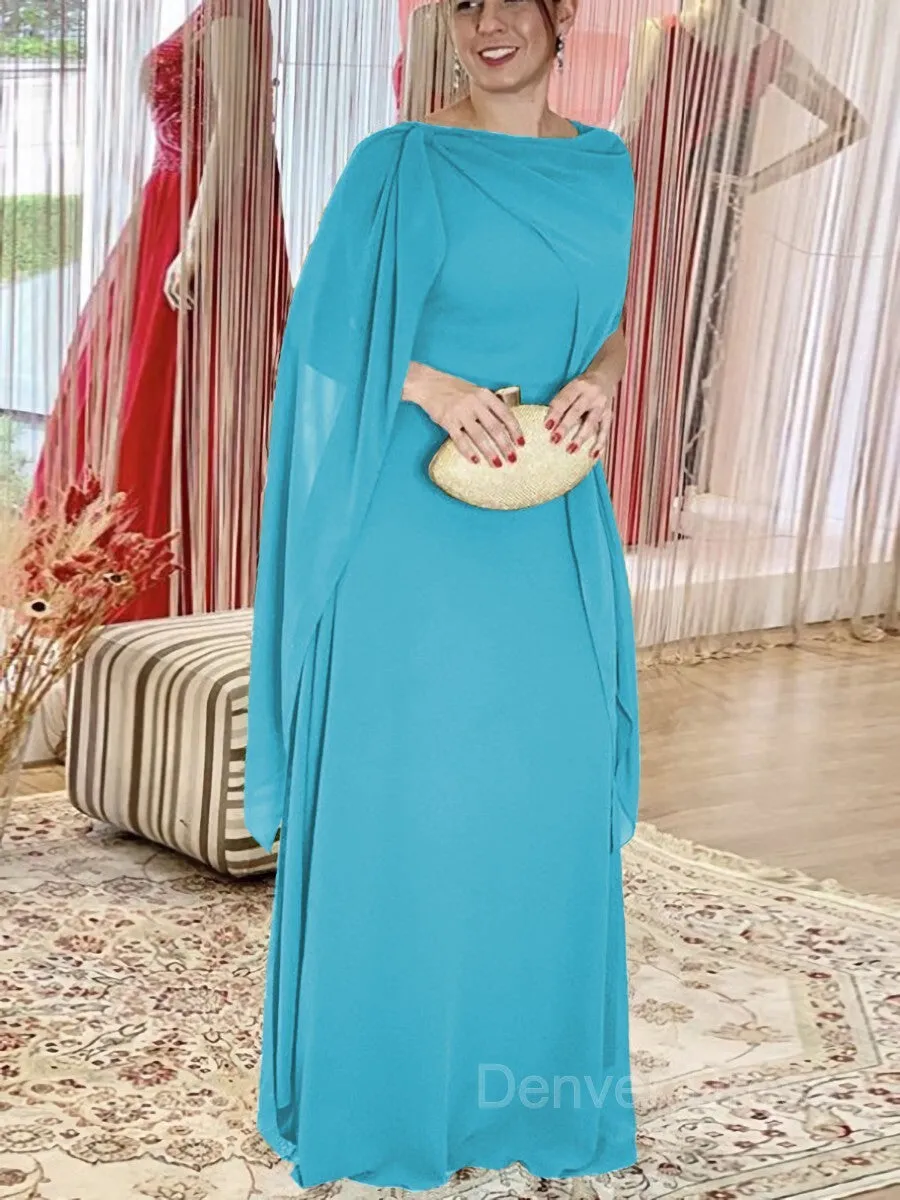 Sheath Scoop Floor-Length Chiffon Mother of the Bride Dresses With Ruffles