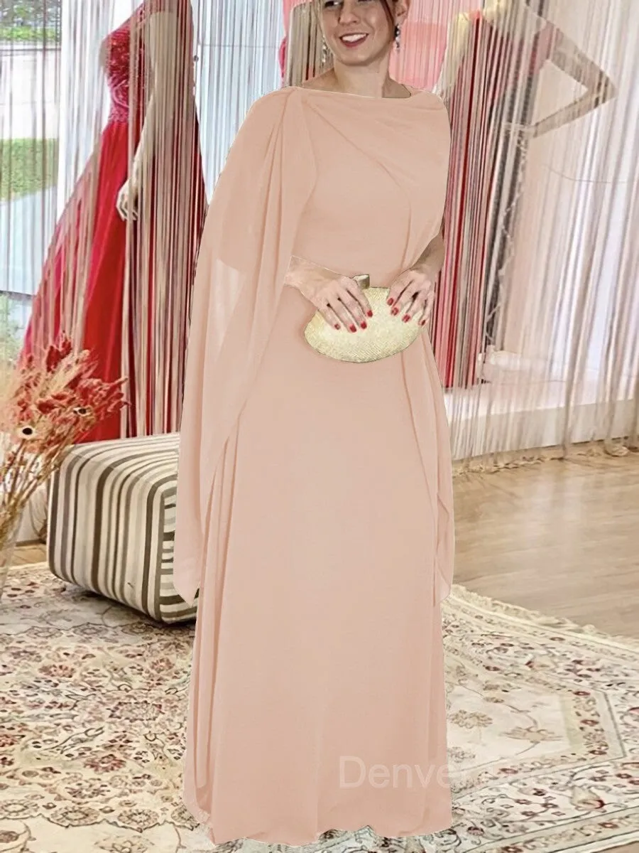 Sheath Scoop Floor-Length Chiffon Mother of the Bride Dresses With Ruffles