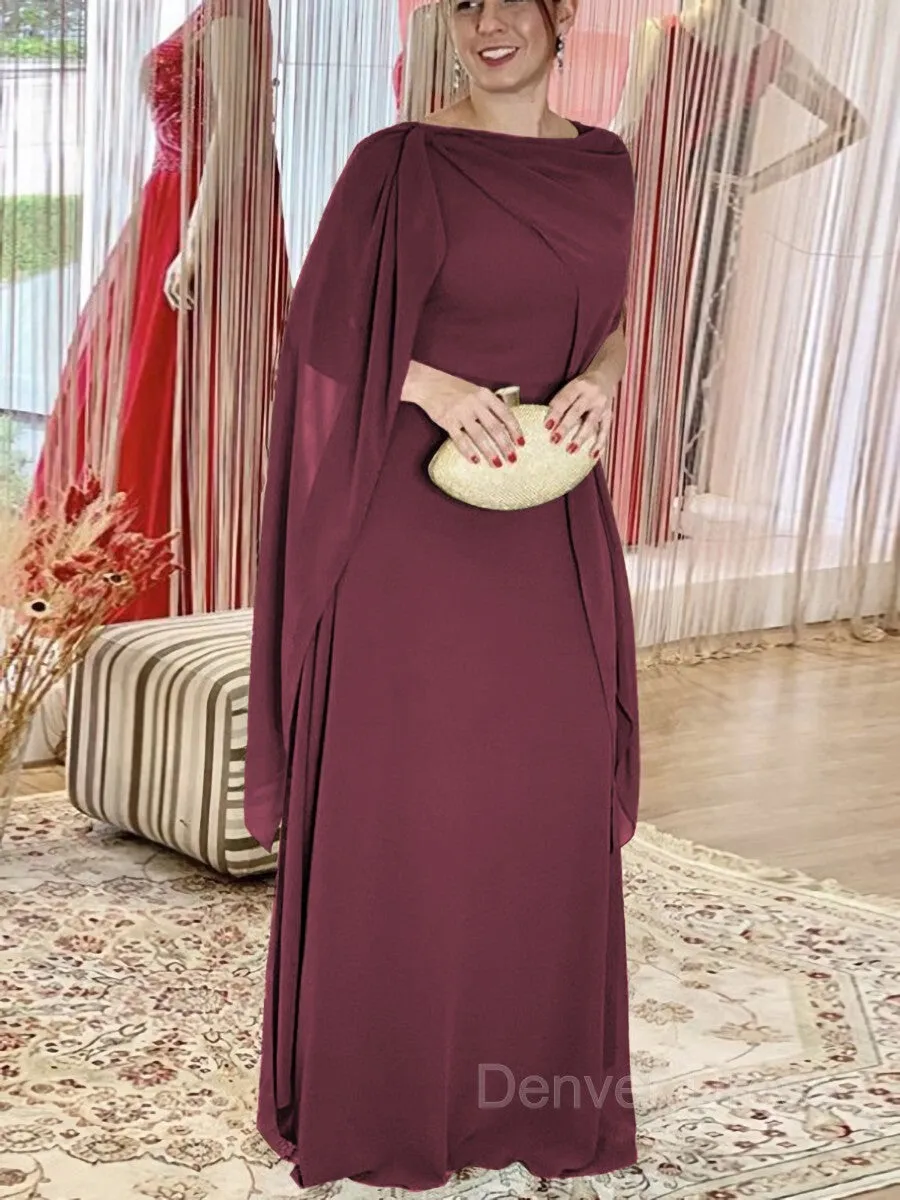 Sheath Scoop Floor-Length Chiffon Mother of the Bride Dresses With Ruffles