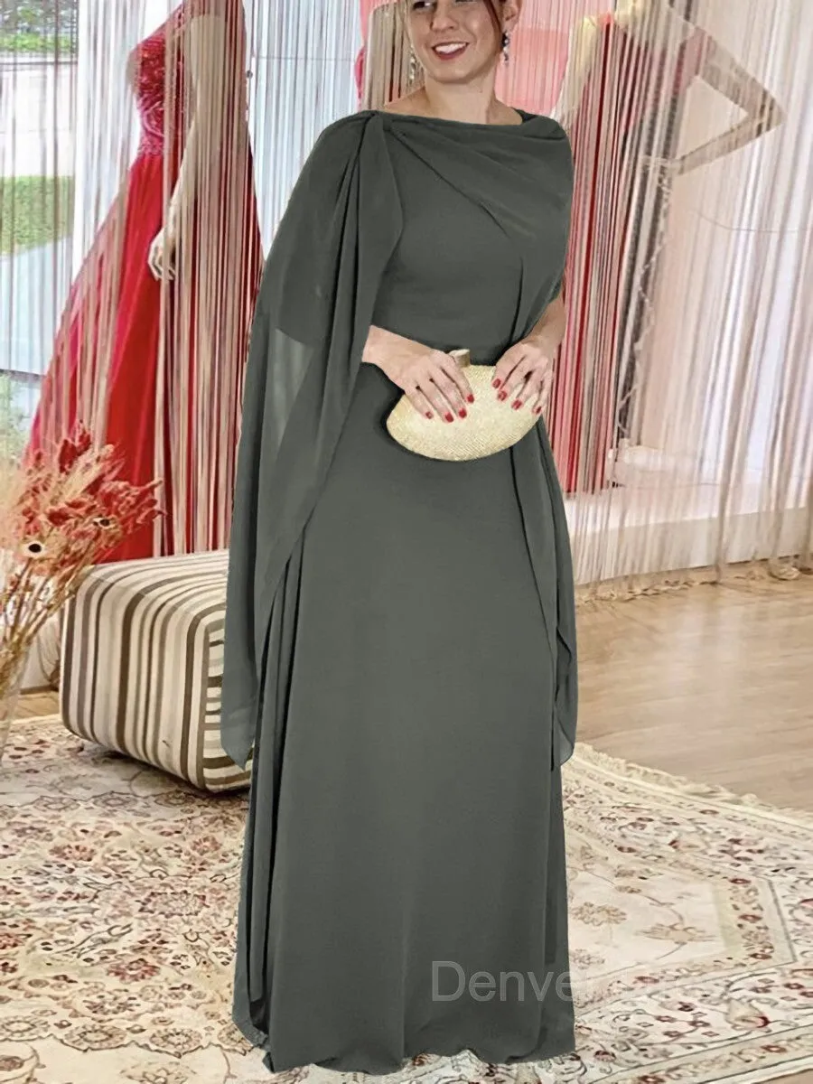 Sheath Scoop Floor-Length Chiffon Mother of the Bride Dresses With Ruffles