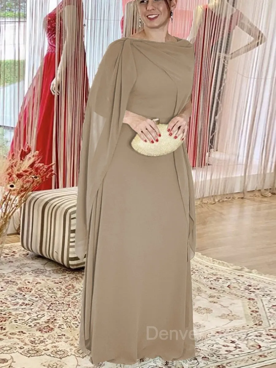 Sheath Scoop Floor-Length Chiffon Mother of the Bride Dresses With Ruffles