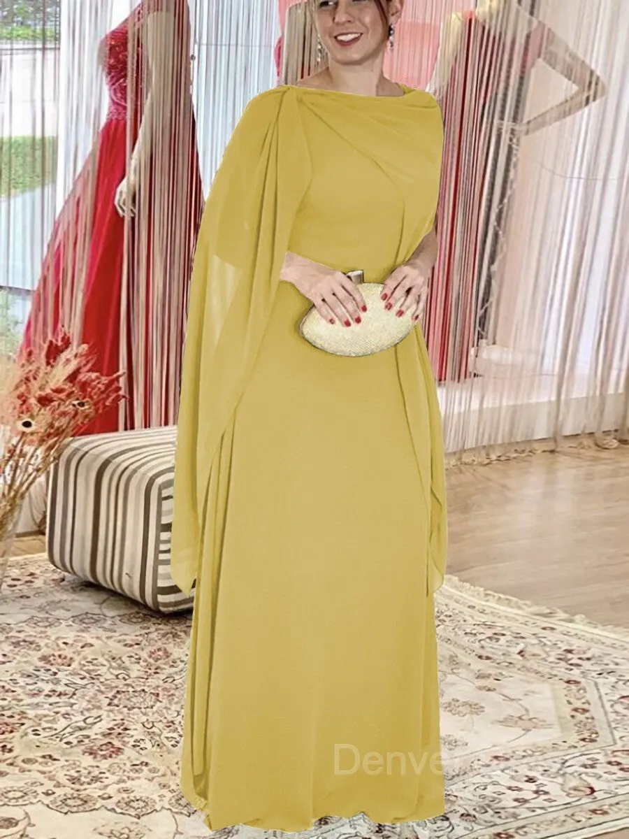 Sheath Scoop Floor-Length Chiffon Mother of the Bride Dresses With Ruffles