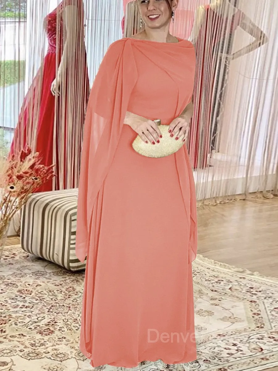 Sheath Scoop Floor-Length Chiffon Mother of the Bride Dresses With Ruffles