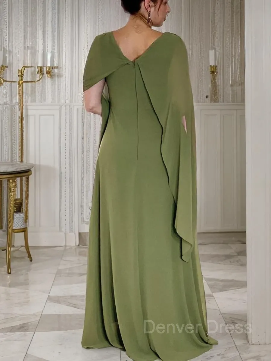Sheath Scoop Floor-Length Chiffon Mother of the Bride Dresses With Ruffles