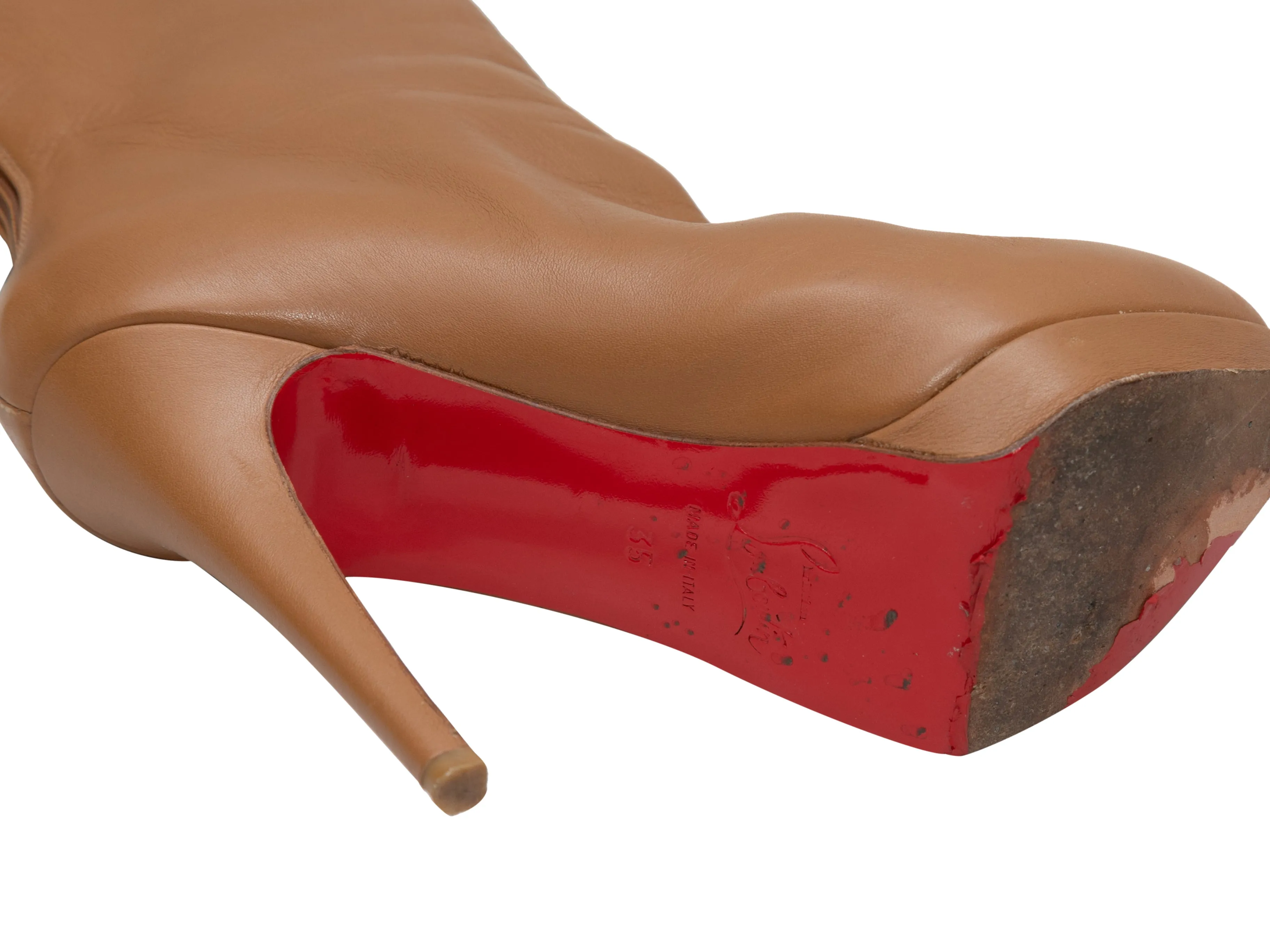 Tan Christian Louboutin Platform Heeled Knee-High Boots Size 35