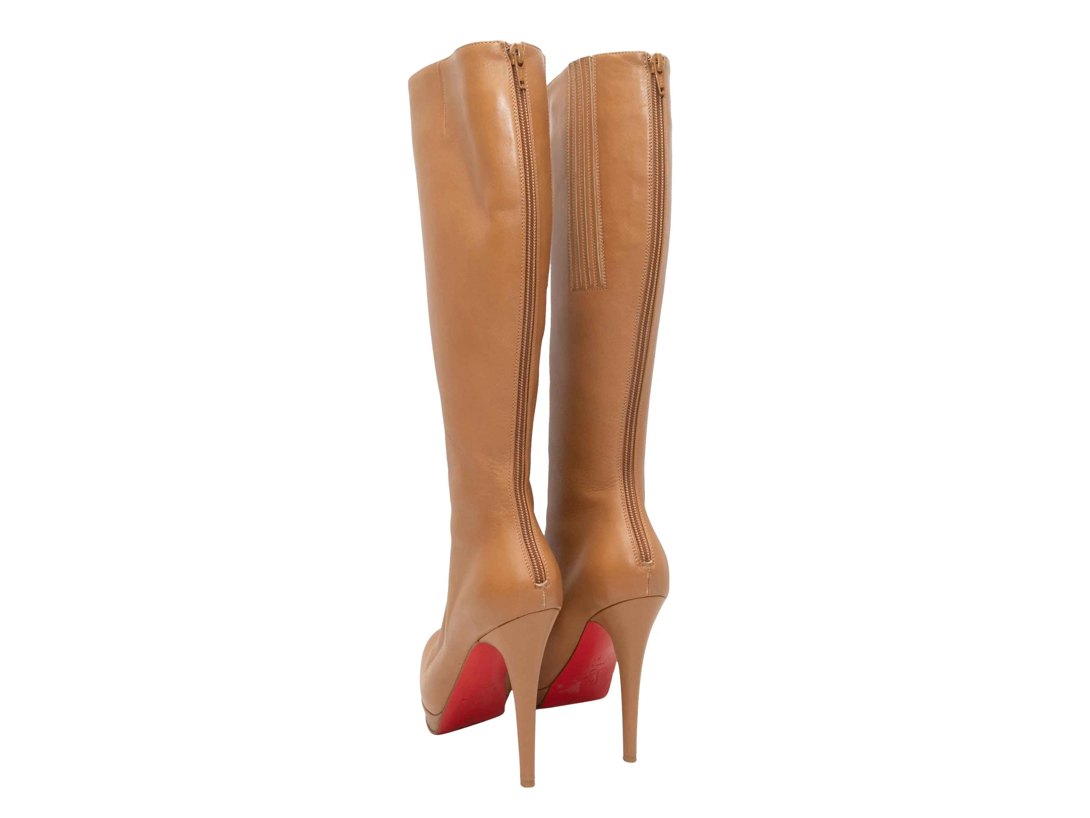 Tan Christian Louboutin Platform Heeled Knee-High Boots Size 35