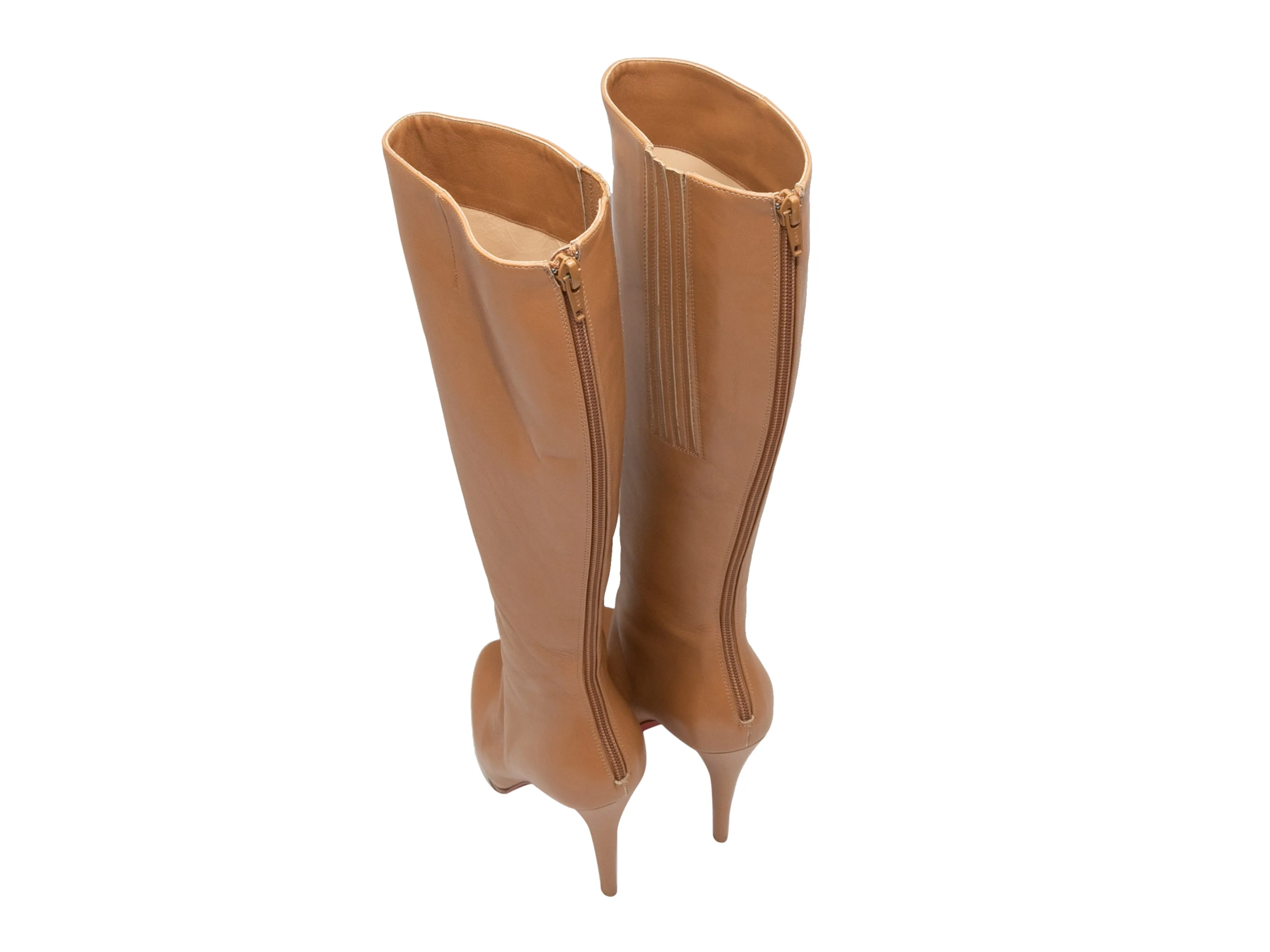 Tan Christian Louboutin Platform Heeled Knee-High Boots Size 35