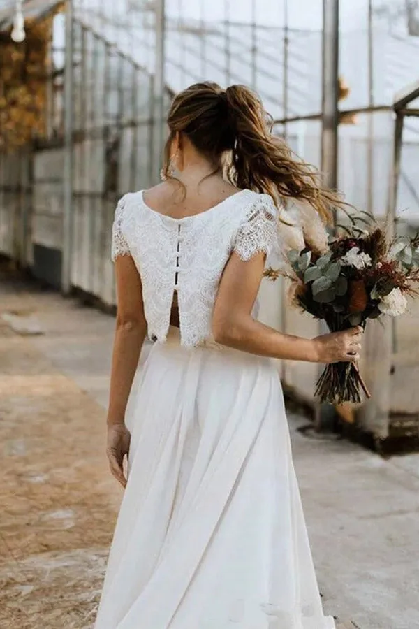 Two-piece Lace Top Ivory Chiffon Wedding Dress
