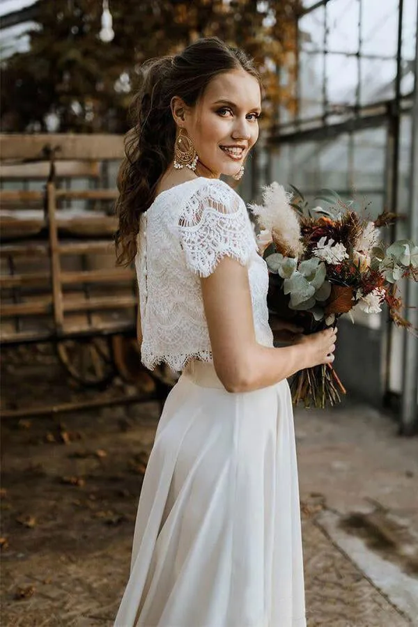 Two-piece Lace Top Ivory Chiffon Wedding Dress