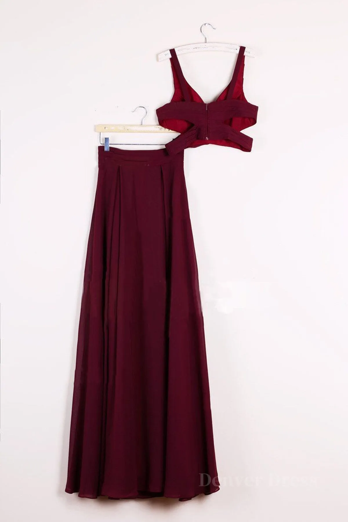 Two Pieces Burgundy Long Prom Dresses Dark Wine Red 2 Pieces Long Formal Bridesmaid Dresses