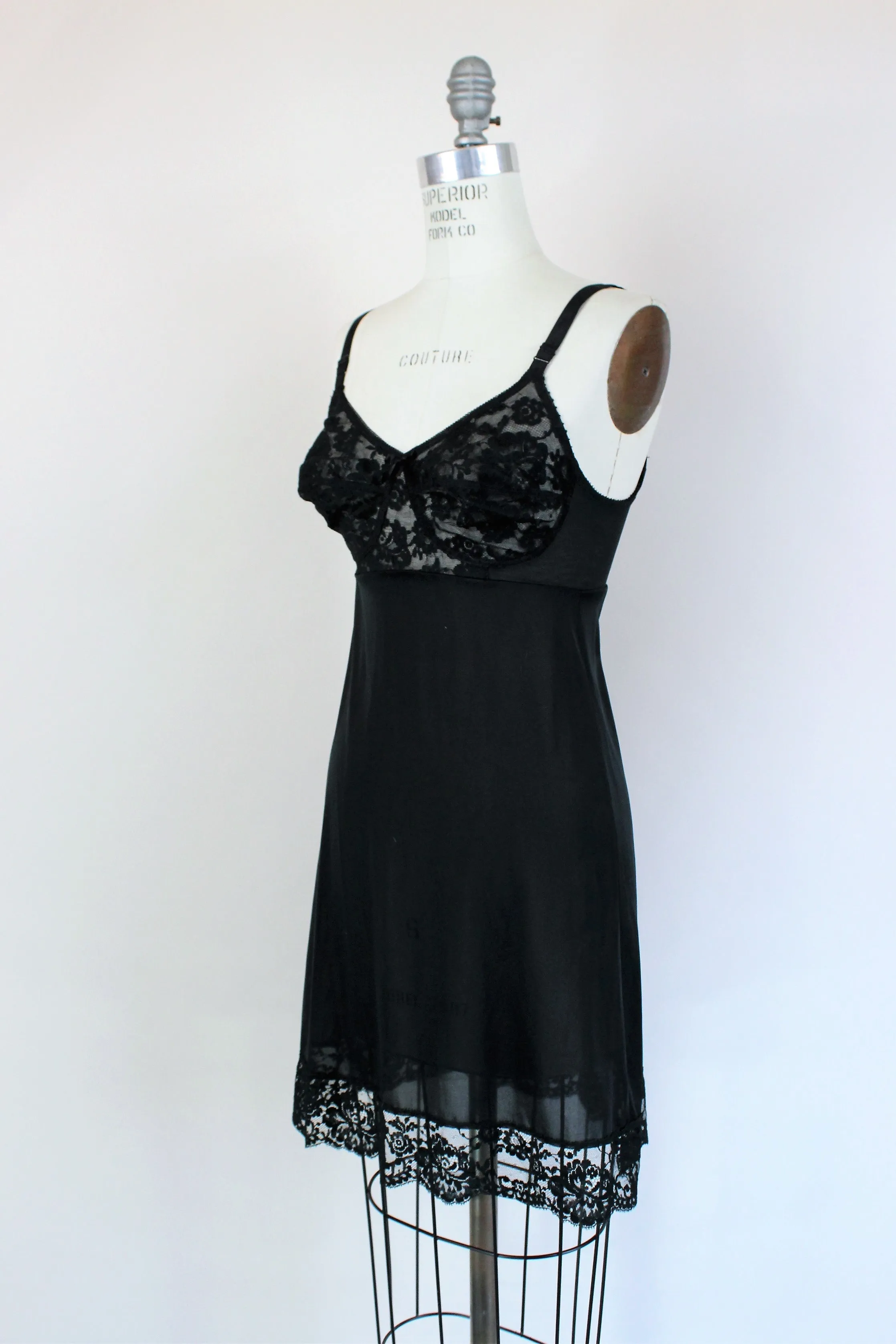 Vintage 1960s Black Full Slip With Bra Bodice by Warners