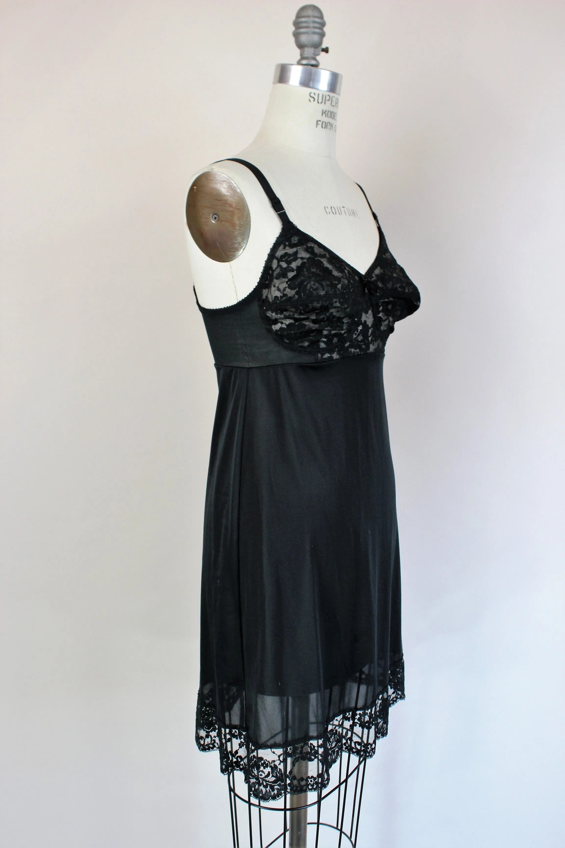 Vintage 1960s Black Full Slip With Bra Bodice by Warners