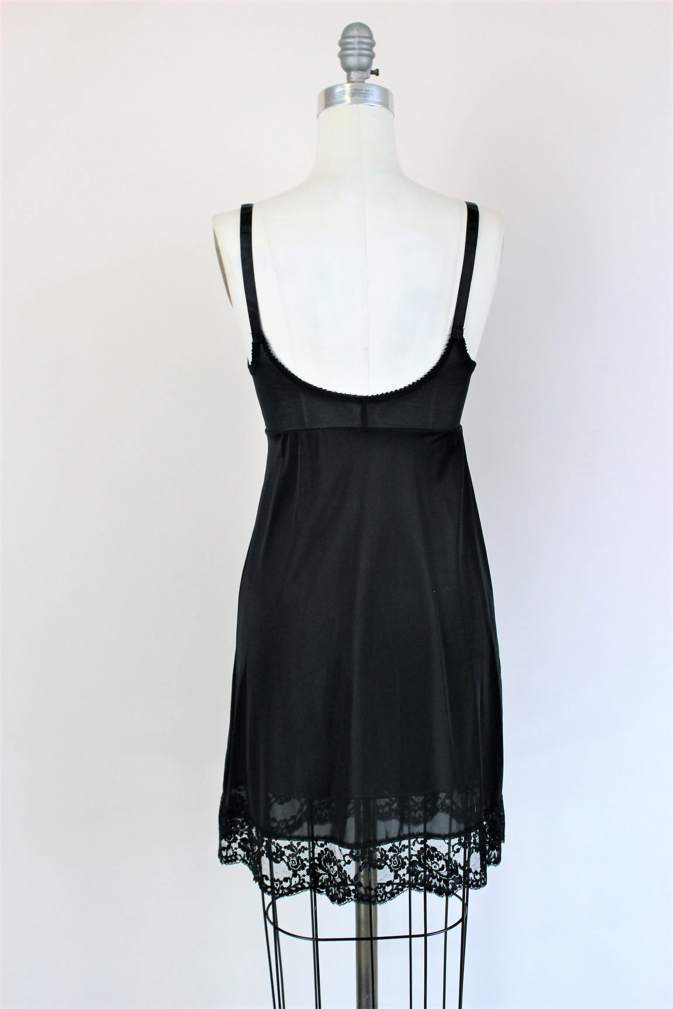 Vintage 1960s Black Full Slip With Bra Bodice by Warners