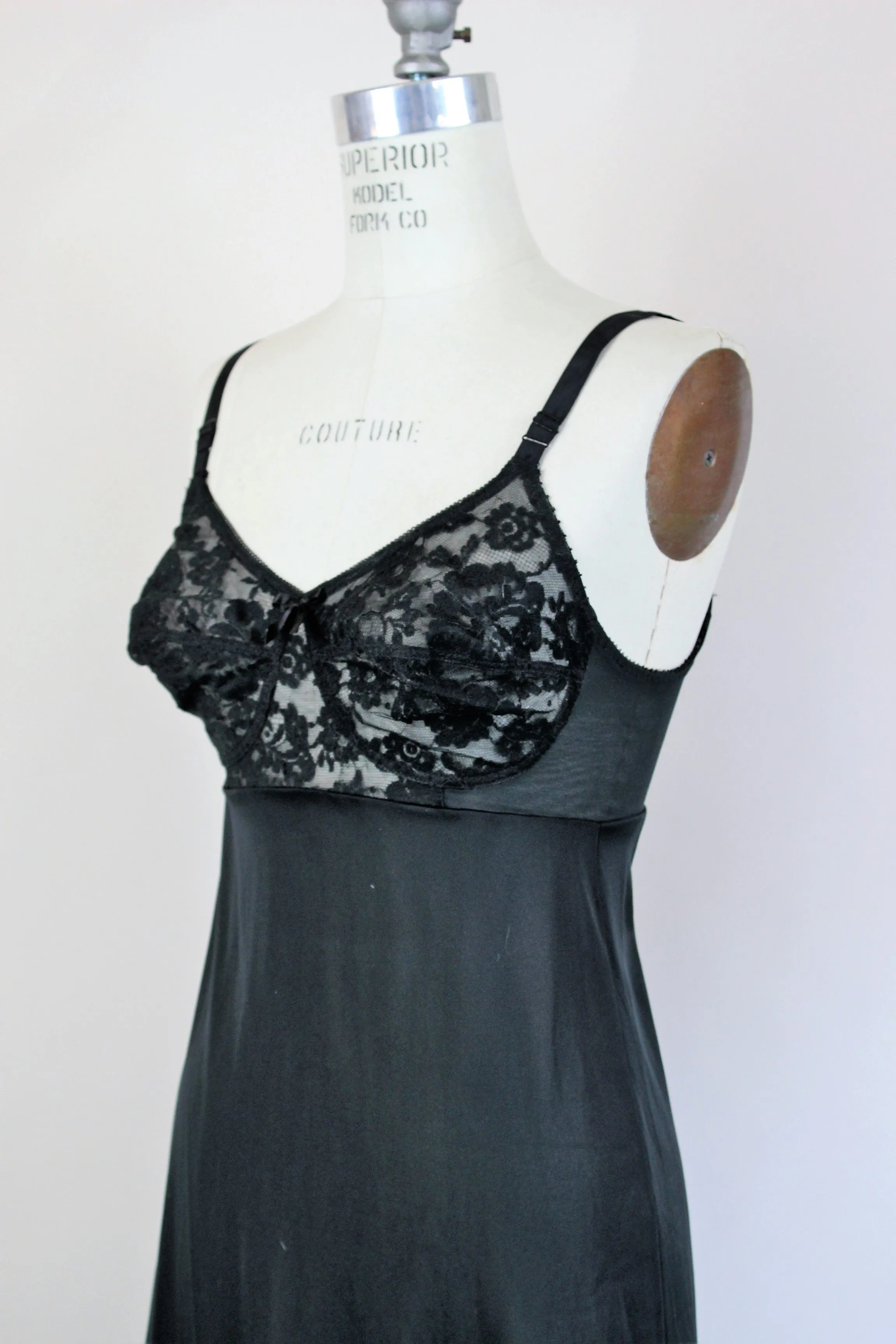Vintage 1960s Black Full Slip With Bra Bodice by Warners
