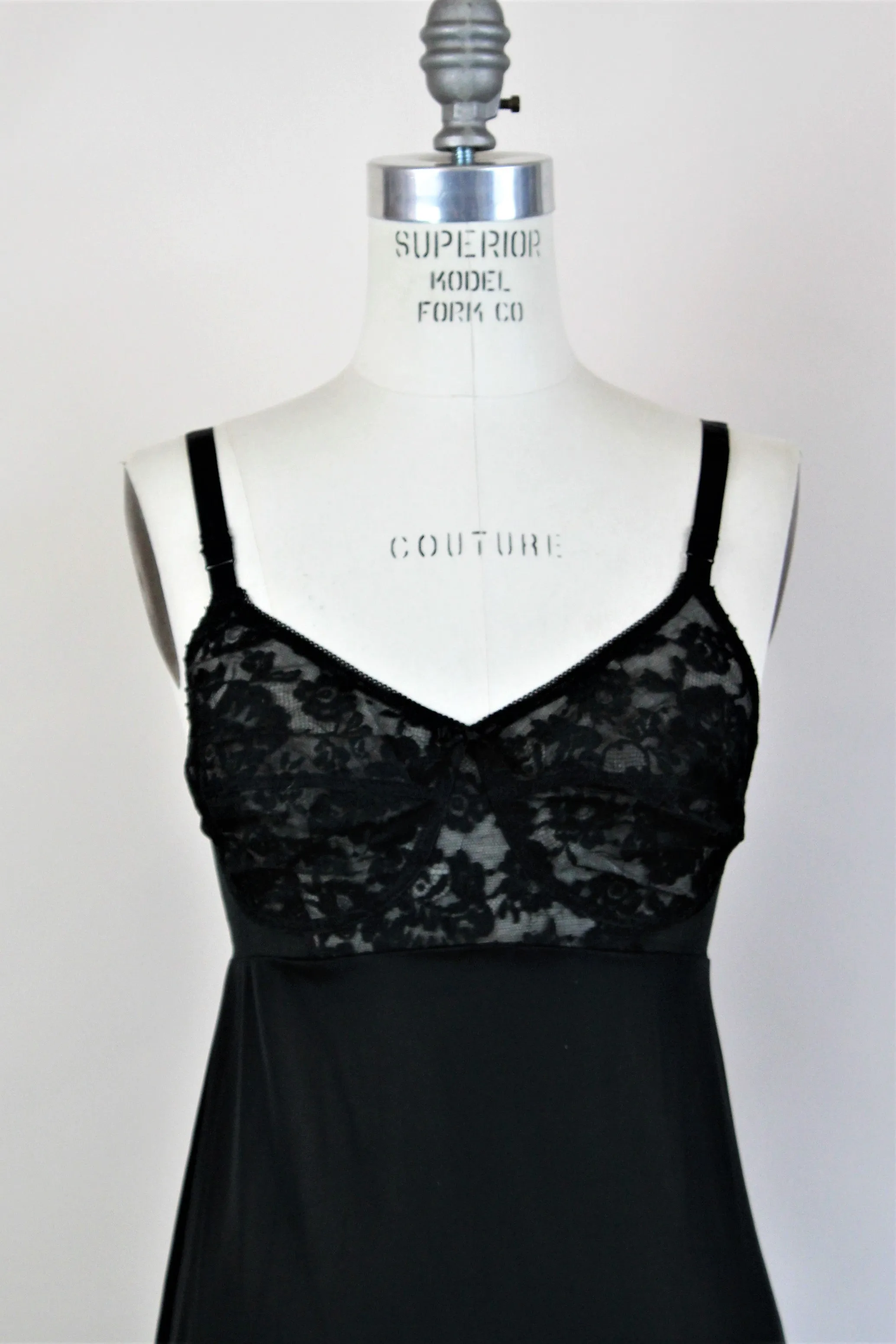 Vintage 1960s Black Full Slip With Bra Bodice by Warners