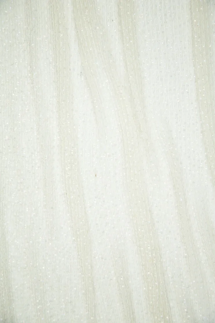 White Sequins & Beads on Silk Chiffon Fabric